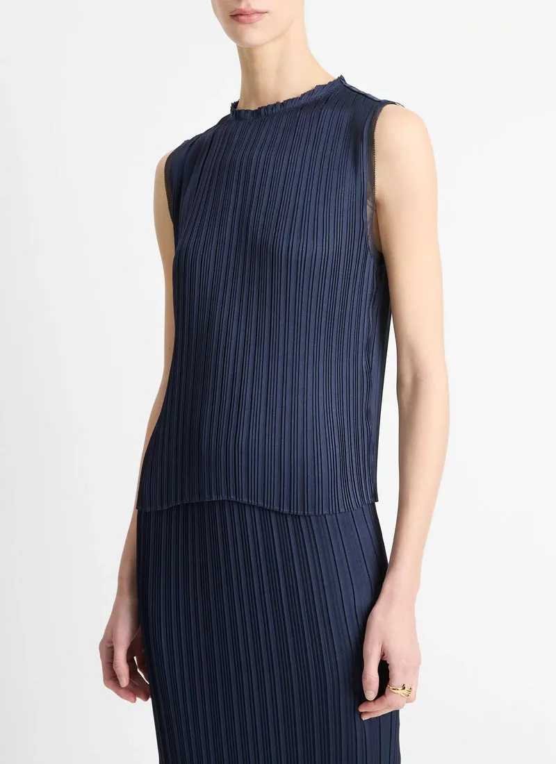 Pleated Crew Neck Shell Top