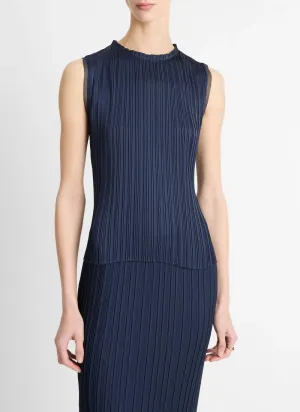 Pleated Crew Neck Shell Top