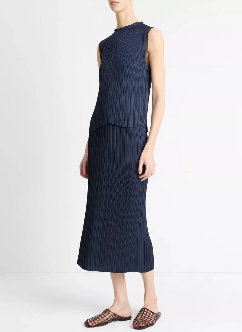 Pleated Crew Neck Shell Top