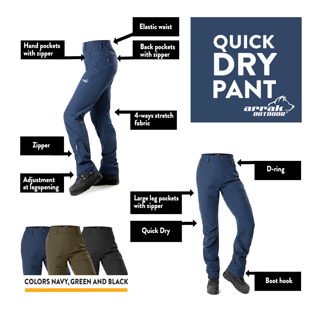 Quick Dry Pants Lady (Navy) Long Length