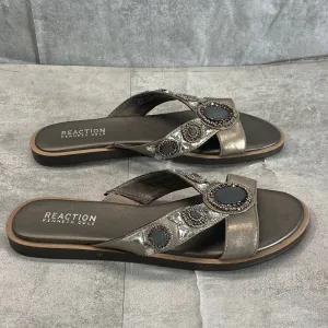 REACTION KENNETH COLE Women's Pewter Spring Glam Beaded Slide Sandals SZ 6