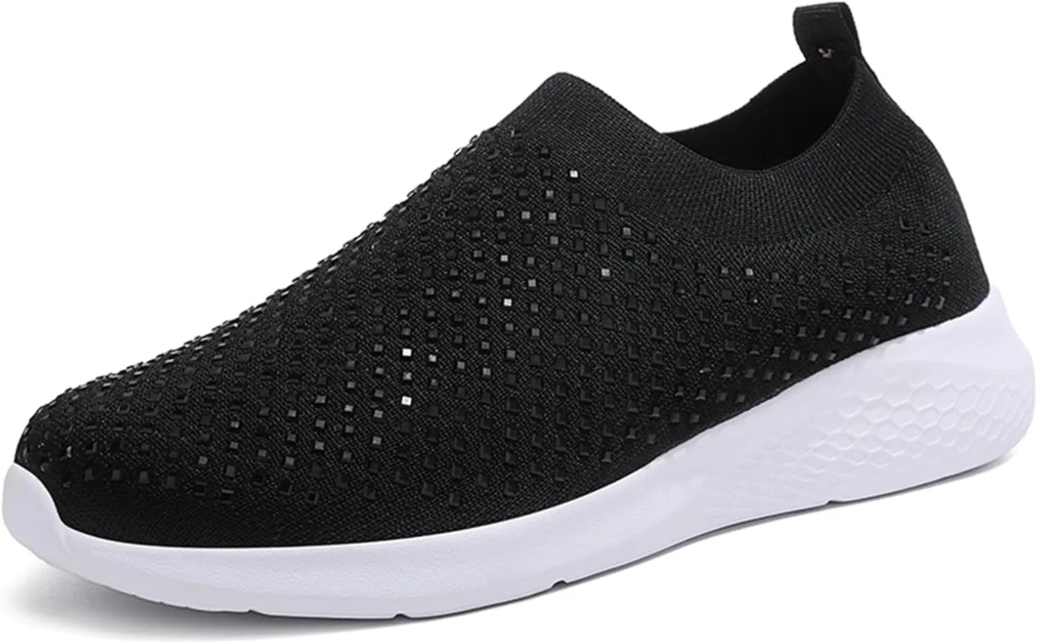 Rhinestone Sneaker Ladies Slip on Mesh Running Shoes Women's Ballroom Jazz Latin Dance Socks Sneakers Lightweight Breathable Fitness Walking Shoes
