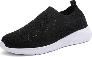 Rhinestone Sneaker Ladies Slip on Mesh Running Shoes Women's Ballroom Jazz Latin Dance Socks Sneakers Lightweight Breathable Fitness Walking Shoes