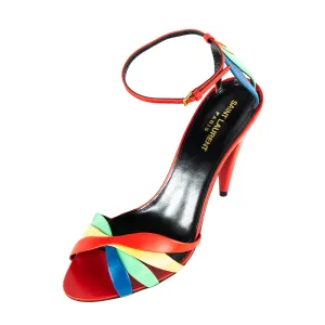 Saint Laurent Red Multicolor Kristal Sandals Size US 10 | EU 40