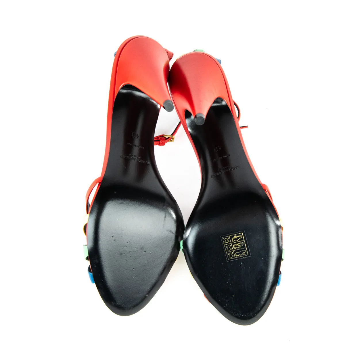 Saint Laurent Red Multicolor Kristal Sandals Size US 10 | EU 40