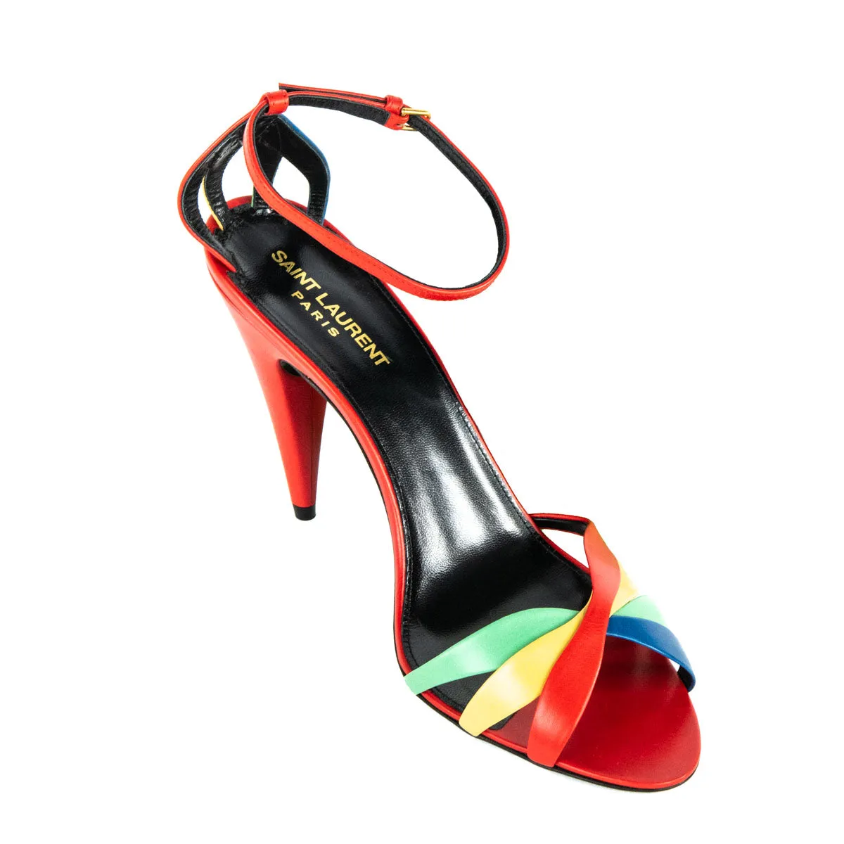 Saint Laurent Red Multicolor Kristal Sandals Size US 10 | EU 40
