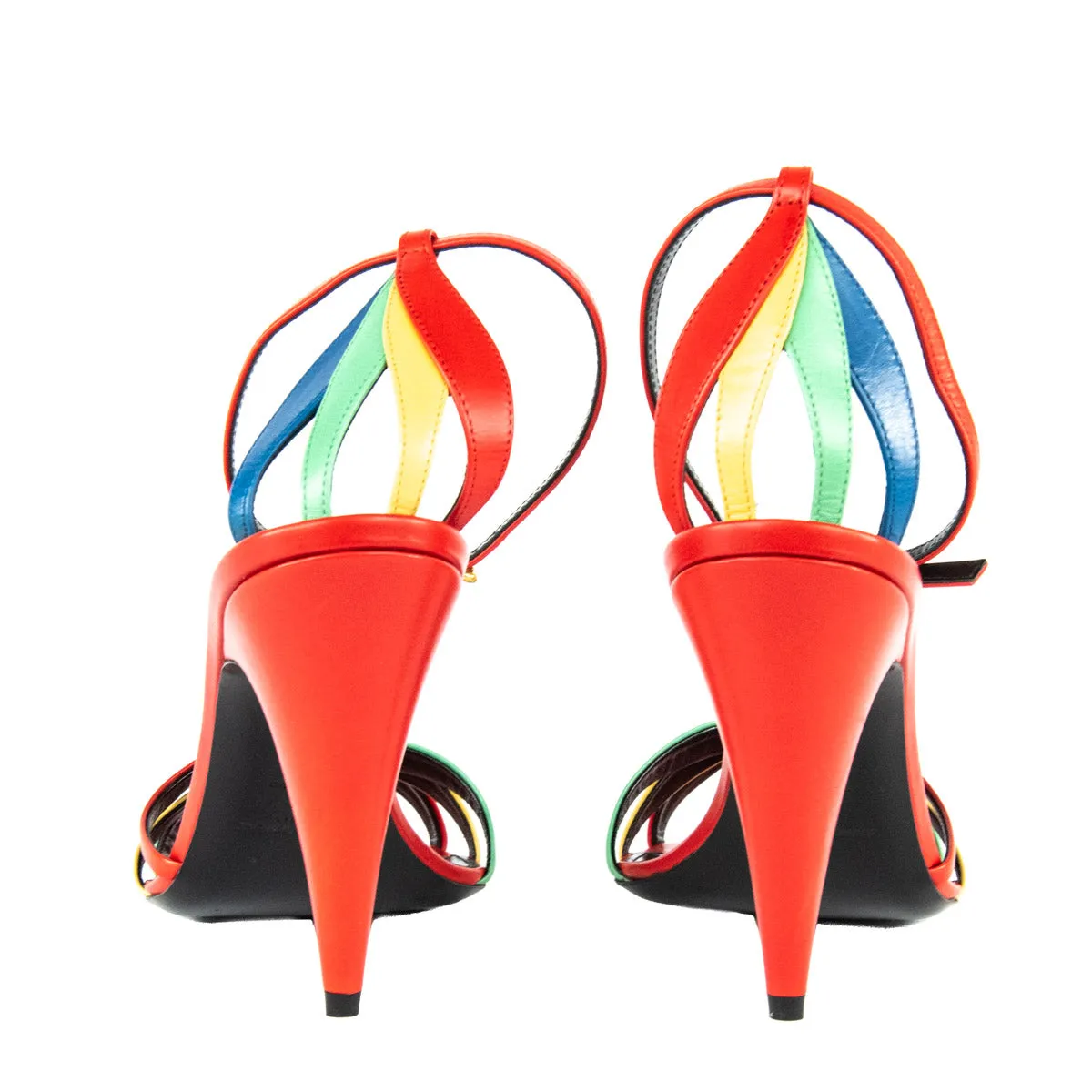 Saint Laurent Red Multicolor Kristal Sandals Size US 10 | EU 40