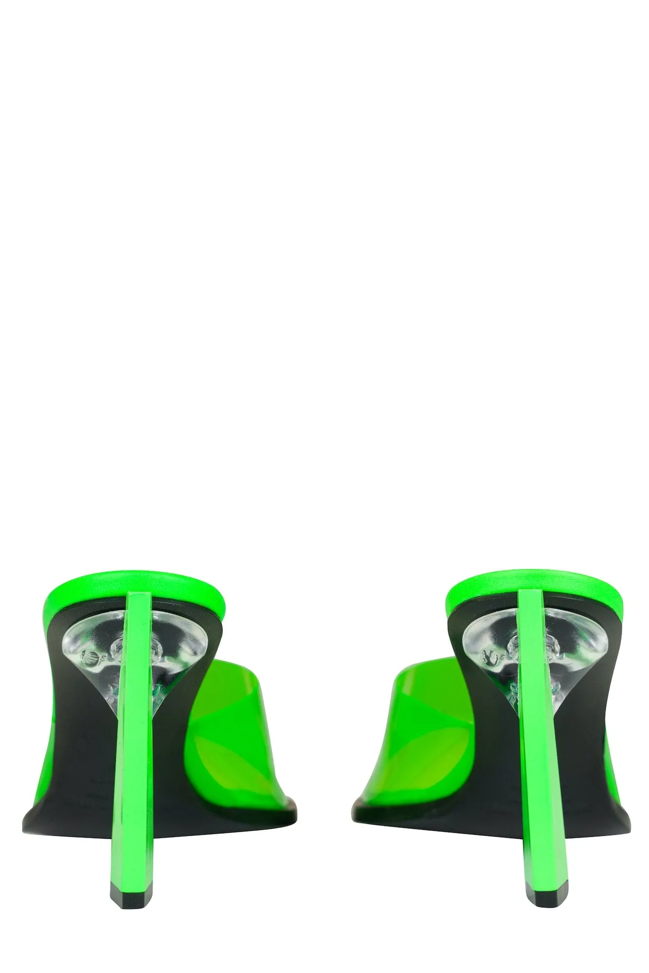 Steven Ma Oblique Heel Sandals in Neon Green