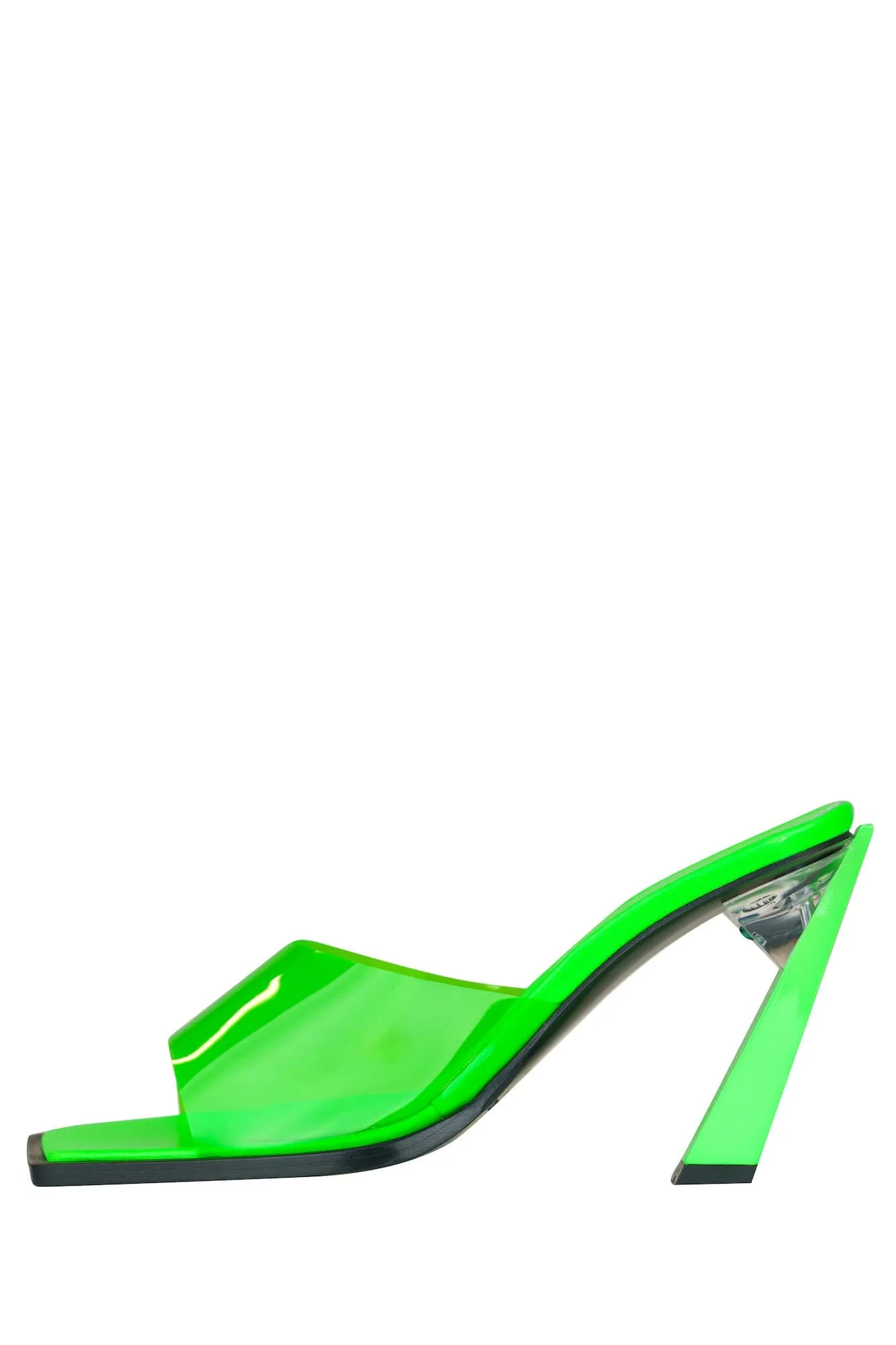 Steven Ma Oblique Heel Sandals in Neon Green