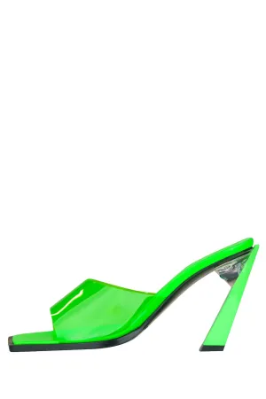 Steven Ma Oblique Heel Sandals in Neon Green