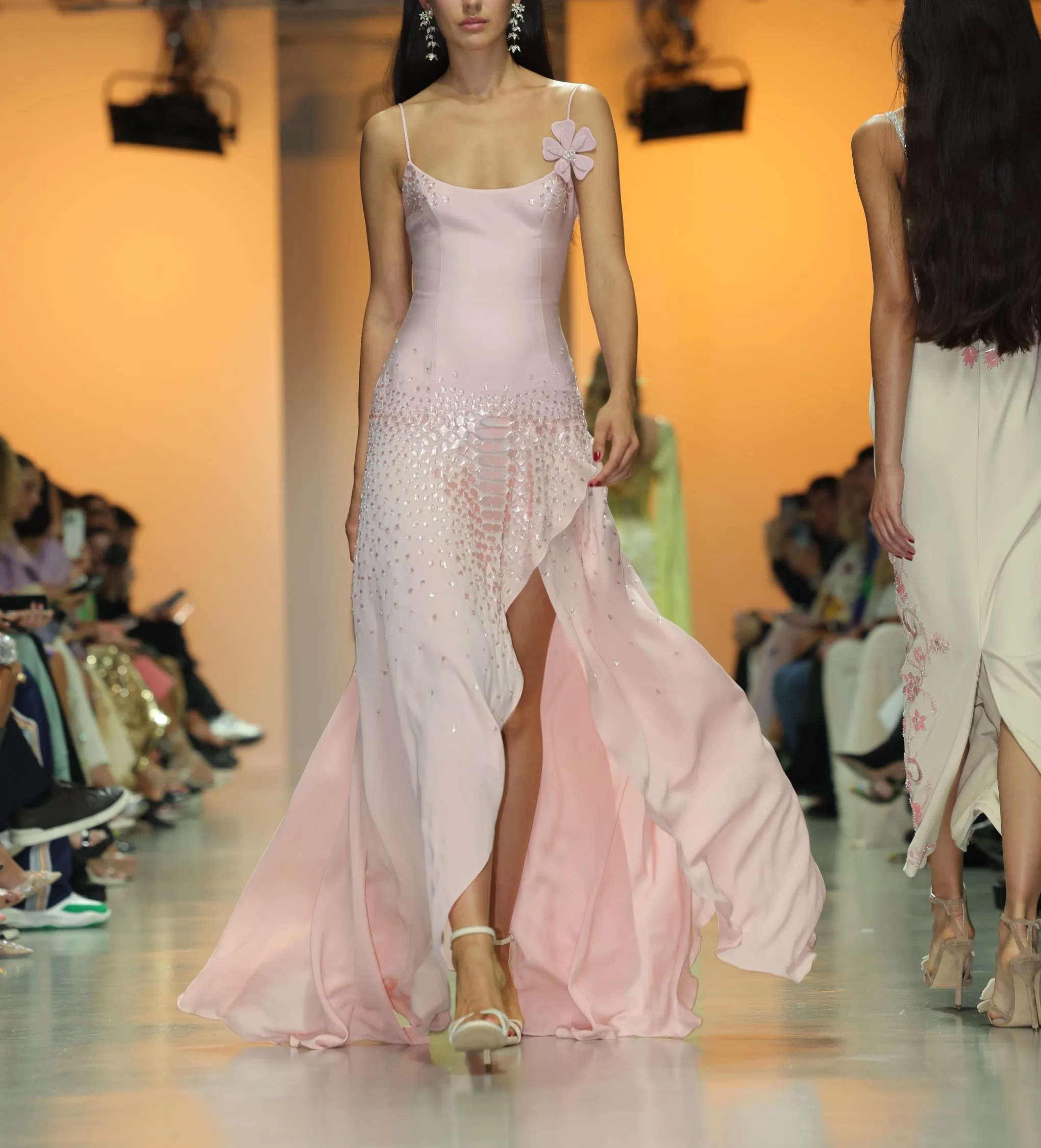 Structured Gabardine Bodice with Asymmetrical Georgette Skirt Dress