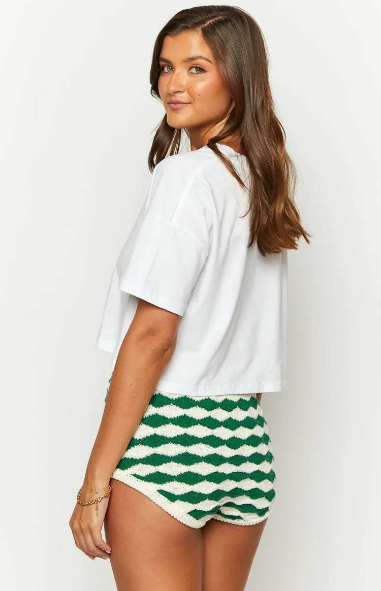 Sweet Stitches Green And White Shorts