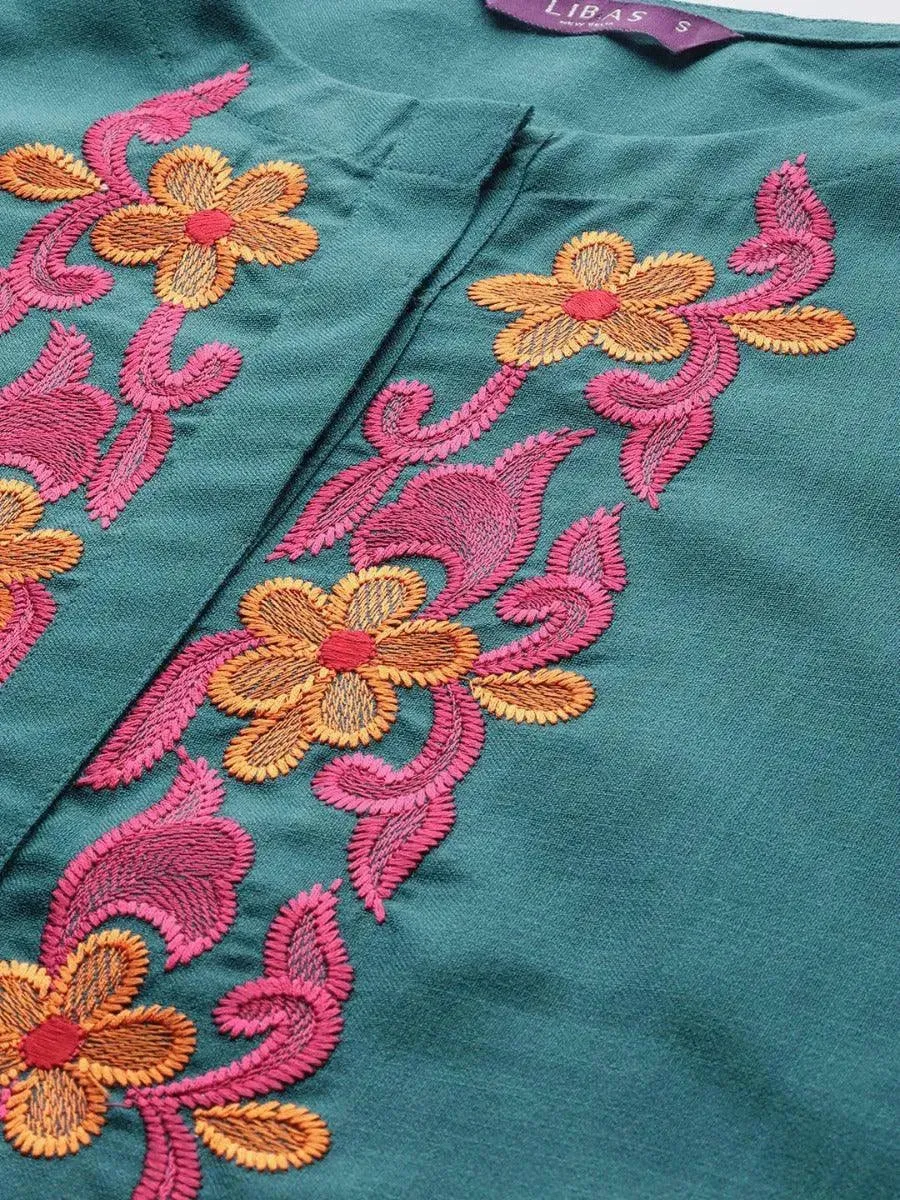 Teal Green Yoke Design Cotton Kurta