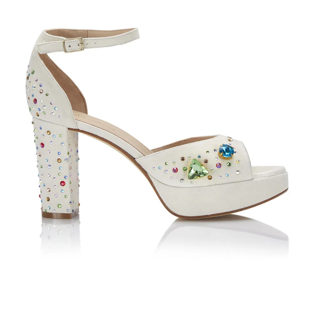 The Moment Platform - Ivory Suede/Multicolour Crystals