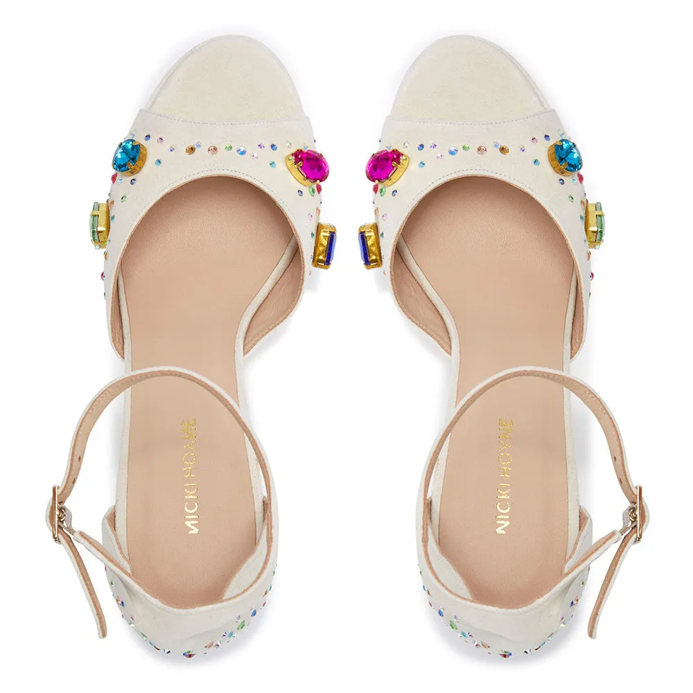 The Moment Platform - Ivory Suede/Multicolour Crystals