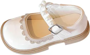 Toddler Baby Girls Mary Jane Flat with Pearls Strap Kids Formal Dress Shoes Infant Girls Slip On School Slippers