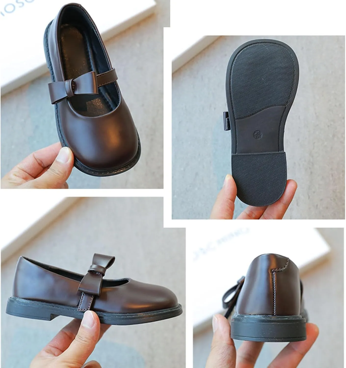 Toddler Flower Girls Bowknot Strap Dress Shoes, Mary Jane Princess Non-Slip Ballet Flat for Kids Pary School