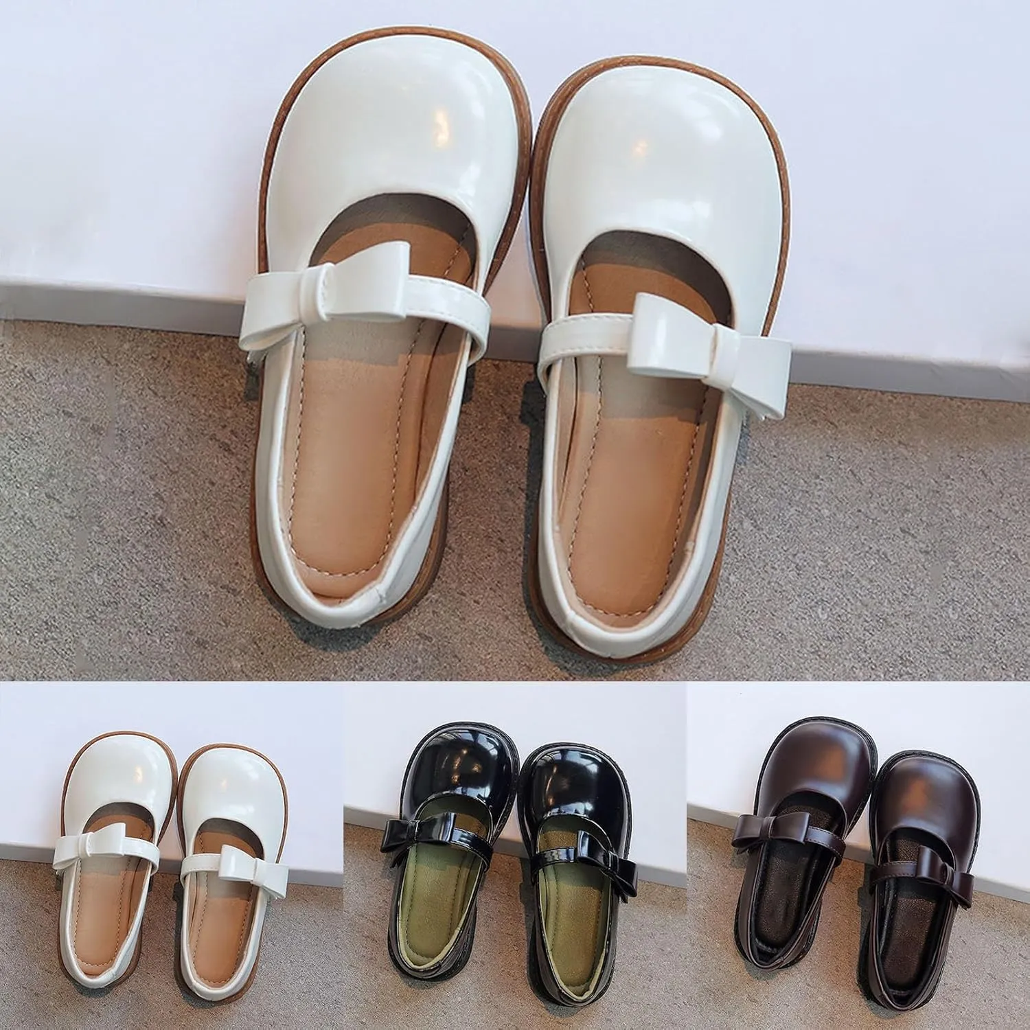 Toddler Flower Girls Bowknot Strap Dress Shoes, Mary Jane Princess Non-Slip Ballet Flat for Kids Pary School
