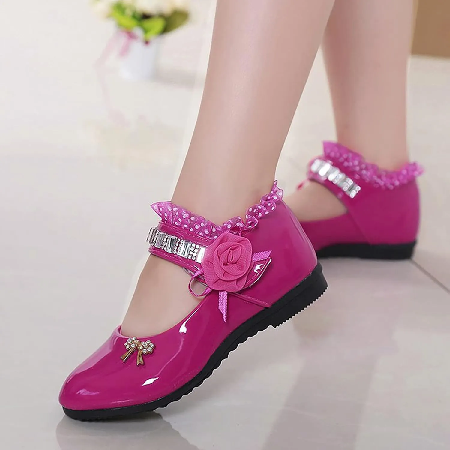 Toddler Girls Patent Leather Dress Shoes Little Girls School Uniform Mary Jane Flats Low Heels for Party Wedding