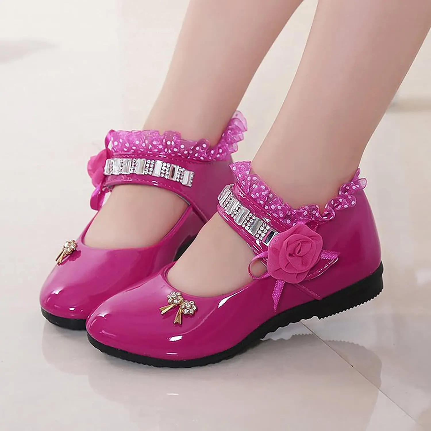 Toddler Girls Patent Leather Dress Shoes Little Girls School Uniform Mary Jane Flats Low Heels for Party Wedding