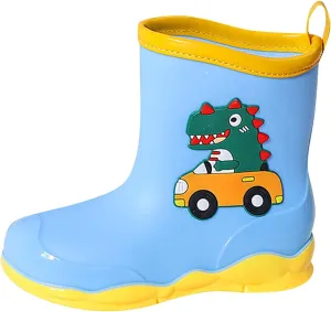 Toddler Kids Waterproof Cute Cartoon Dinosaur Printed Rain Boots Patterns Rubber Boots for Little Boys Toddler Shoes