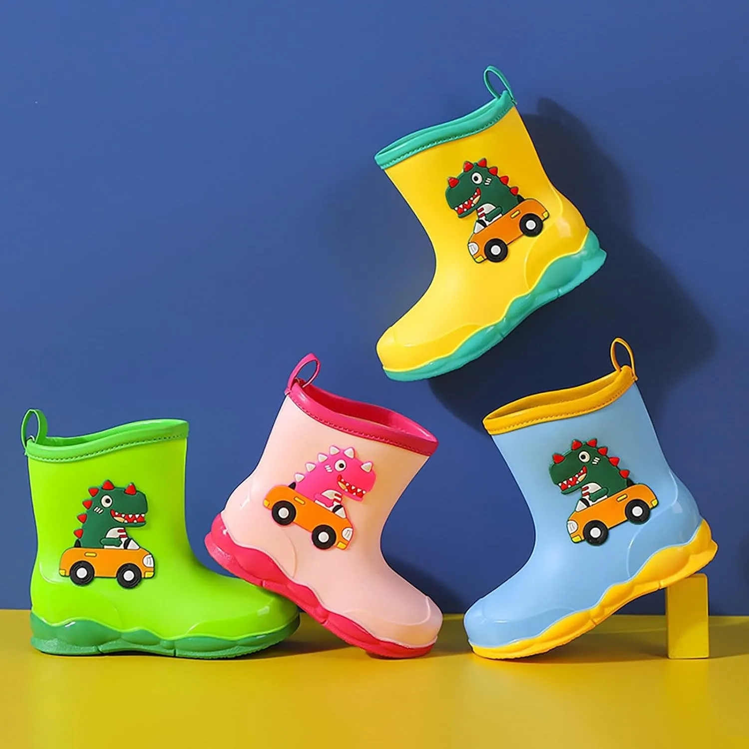 Toddler Kids Waterproof Cute Cartoon Dinosaur Printed Rain Boots Patterns Rubber Boots for Little Boys Toddler Shoes