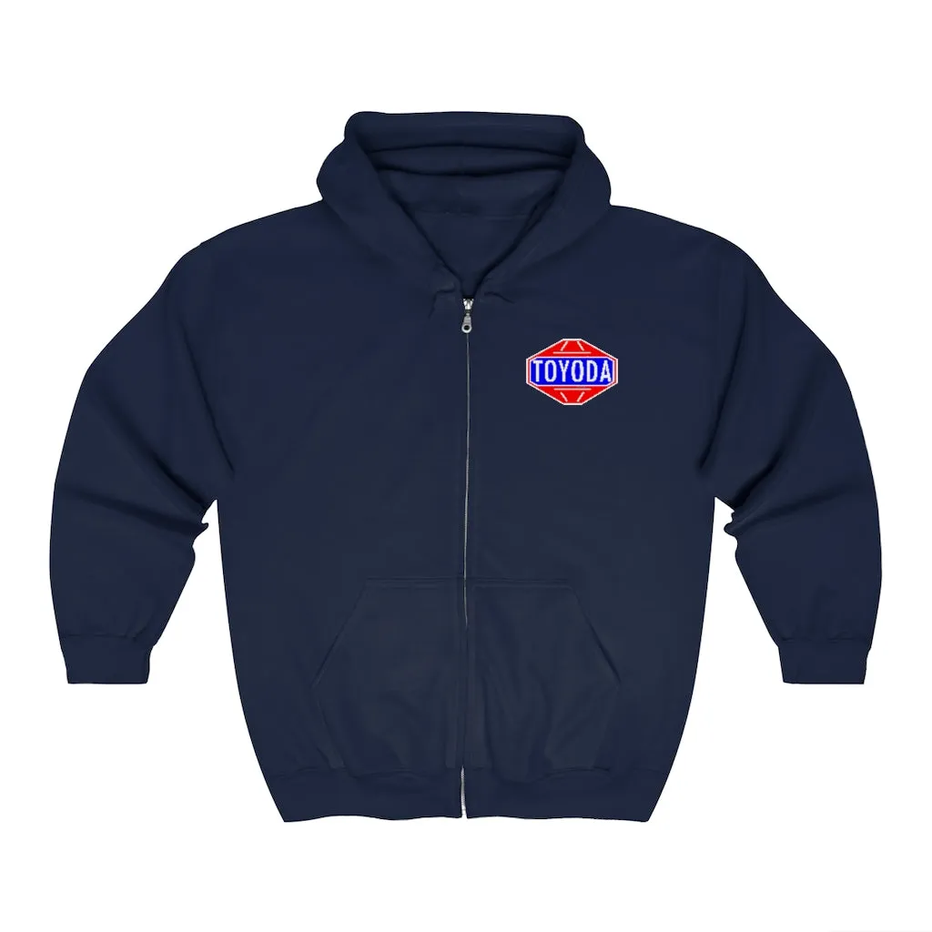 Toyota Hoodie Old School TOYODA logo Embroidered Unisex Zip Up Hoodie By Reefmonkey