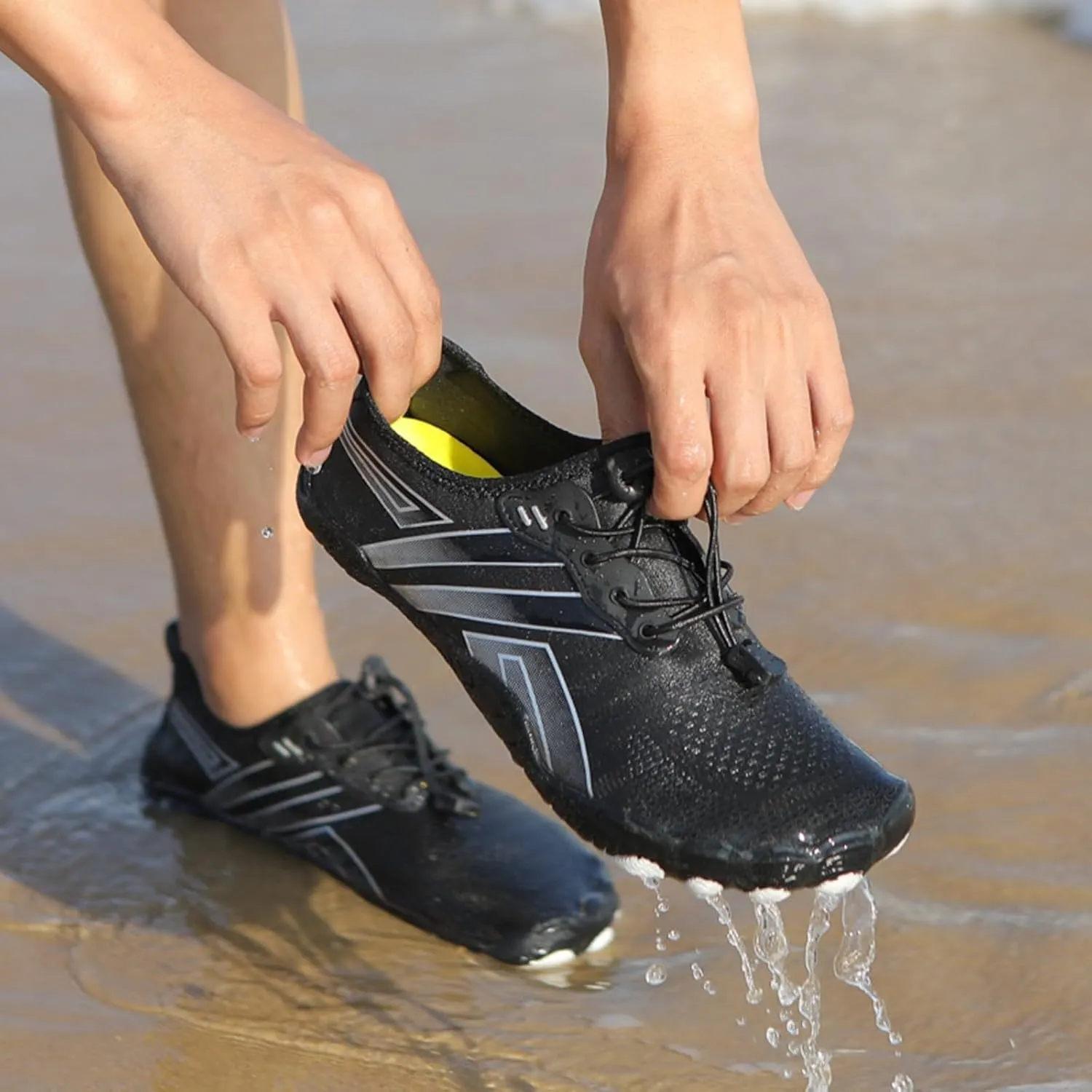 Water Shoes for Women Men Quick-Dry Swim Beach Barefoot River Aqua Shoes for Hiking Boating Wading Surfing Sand Volleyball Non Slip Indoor Yoga Boxing Fitness Sneakers with Adjustable Lace Adult