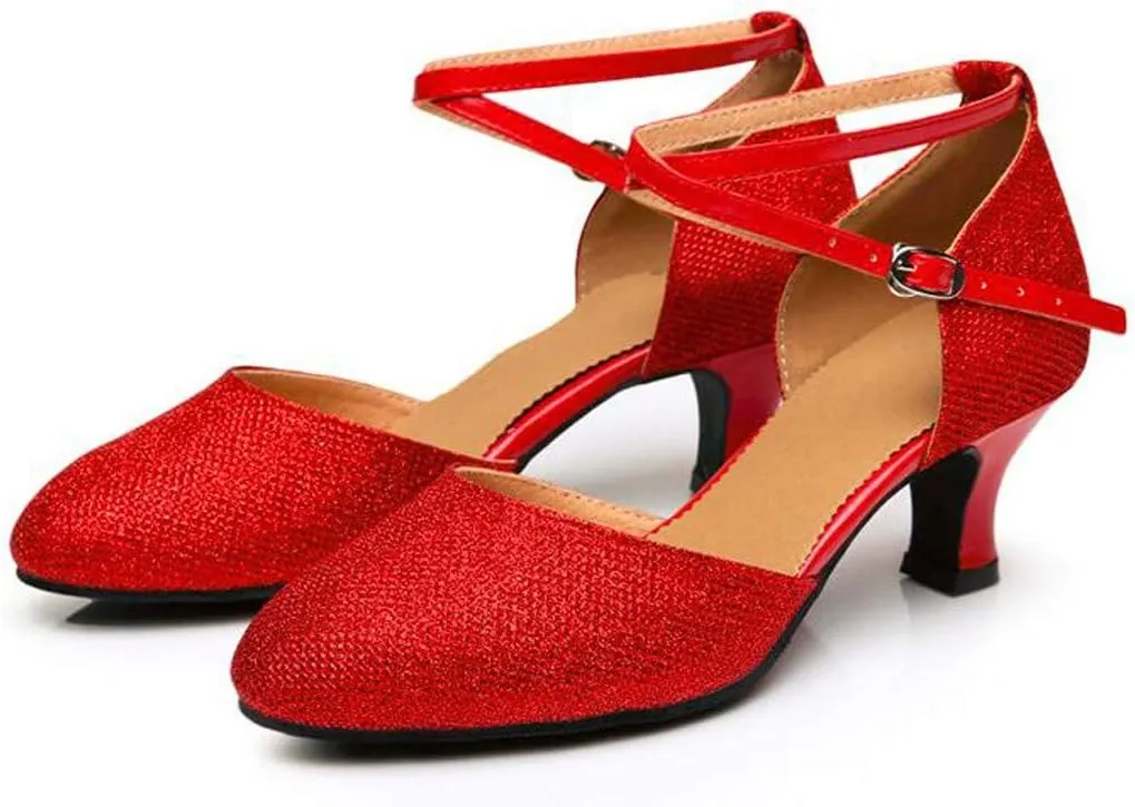 Women Strappy Heels Latin Dance Shoes Closed Toe Comfort Ballroom Tango Practice Performence Party Dancing Shoes