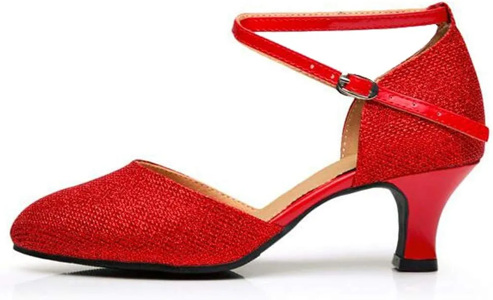 Women Strappy Heels Latin Dance Shoes Closed Toe Comfort Ballroom Tango Practice Performence Party Dancing Shoes
