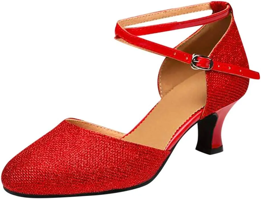 Women Strappy Heels Latin Dance Shoes Closed Toe Comfort Ballroom Tango Practice Performence Party Dancing Shoes