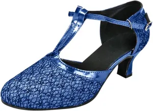 Women's Ballroom Tango Latin Salsa Dancing Shoes Sequins Shoes Social Dance Shoe Finger Sandals Heels (Blue, 7.5)
