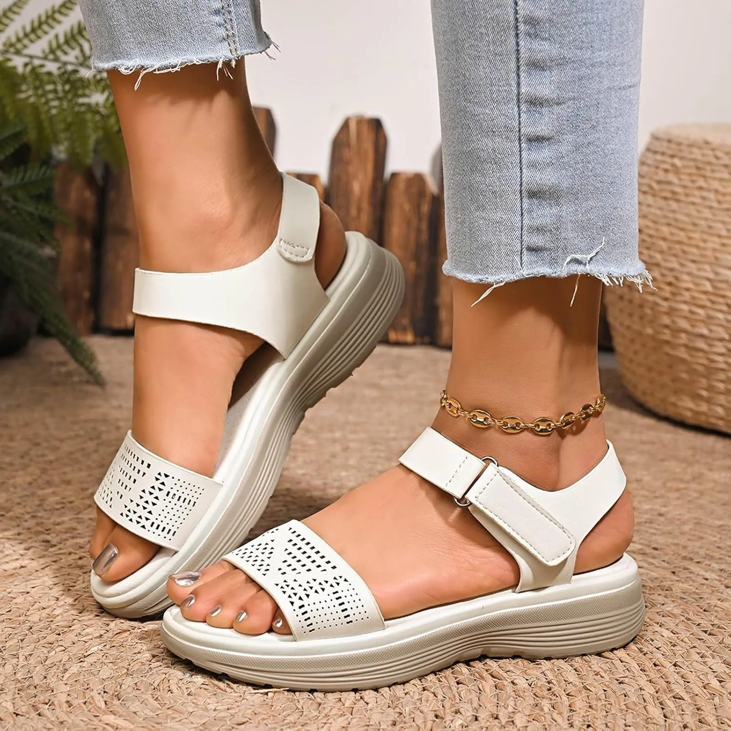 Women's Comfortable Walking Sandals Air Cushion Sport Slingback Elastic Band Platform Shoes Women Toe Ring Sandals