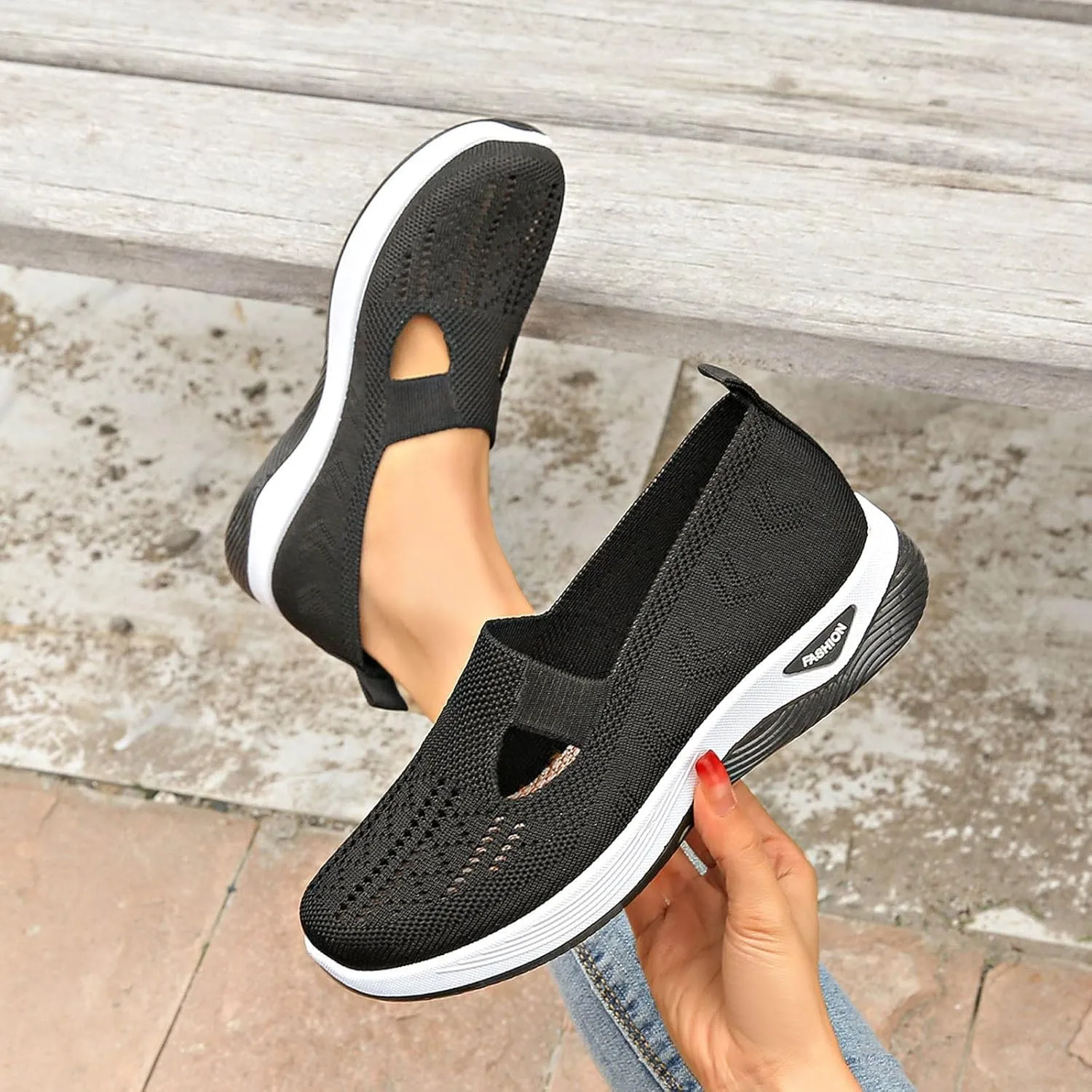 Women's Orthopedic Shoes Woven Wide Arch Support Slip-On Orthowalk Sneakers Casual Breathable Soft Anti-Skid Sports Footwear