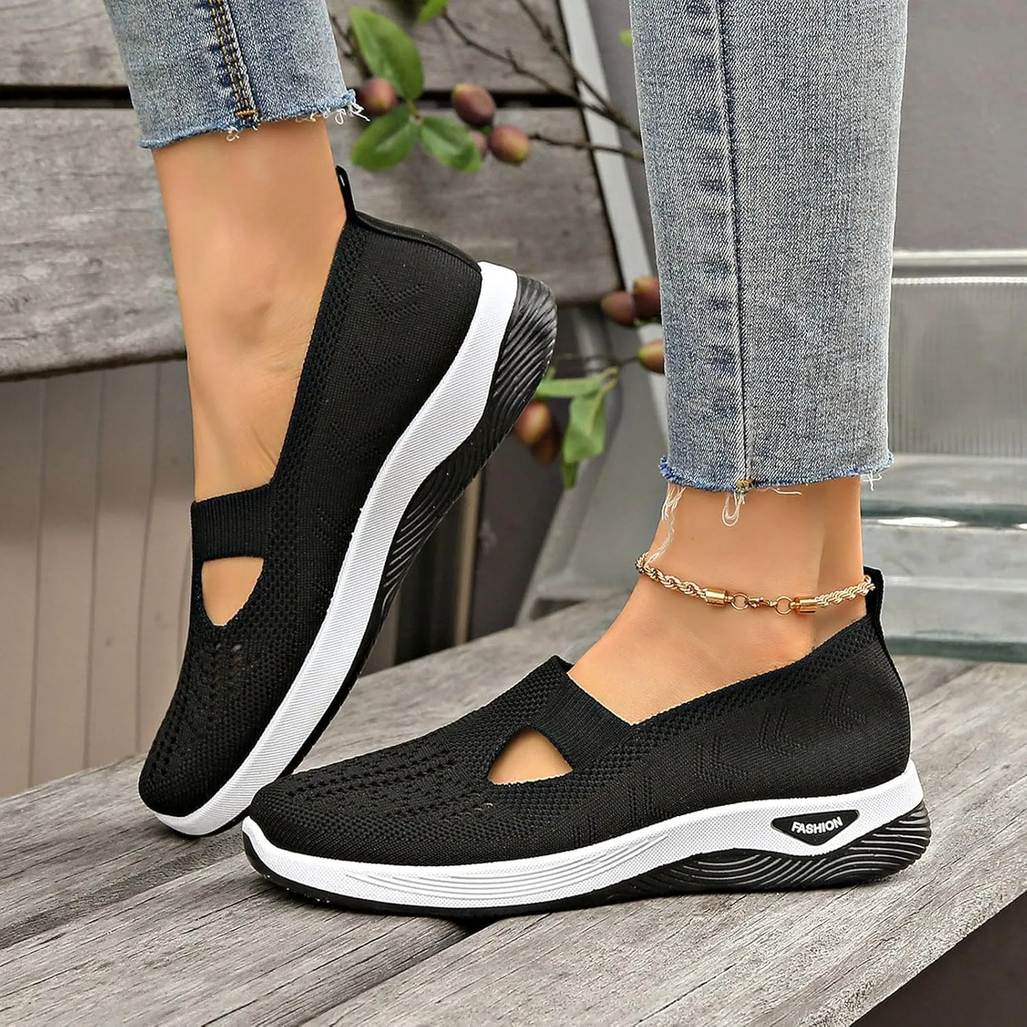 Women's Orthopedic Shoes Woven Wide Arch Support Slip-On Orthowalk Sneakers Casual Breathable Soft Anti-Skid Sports Footwear