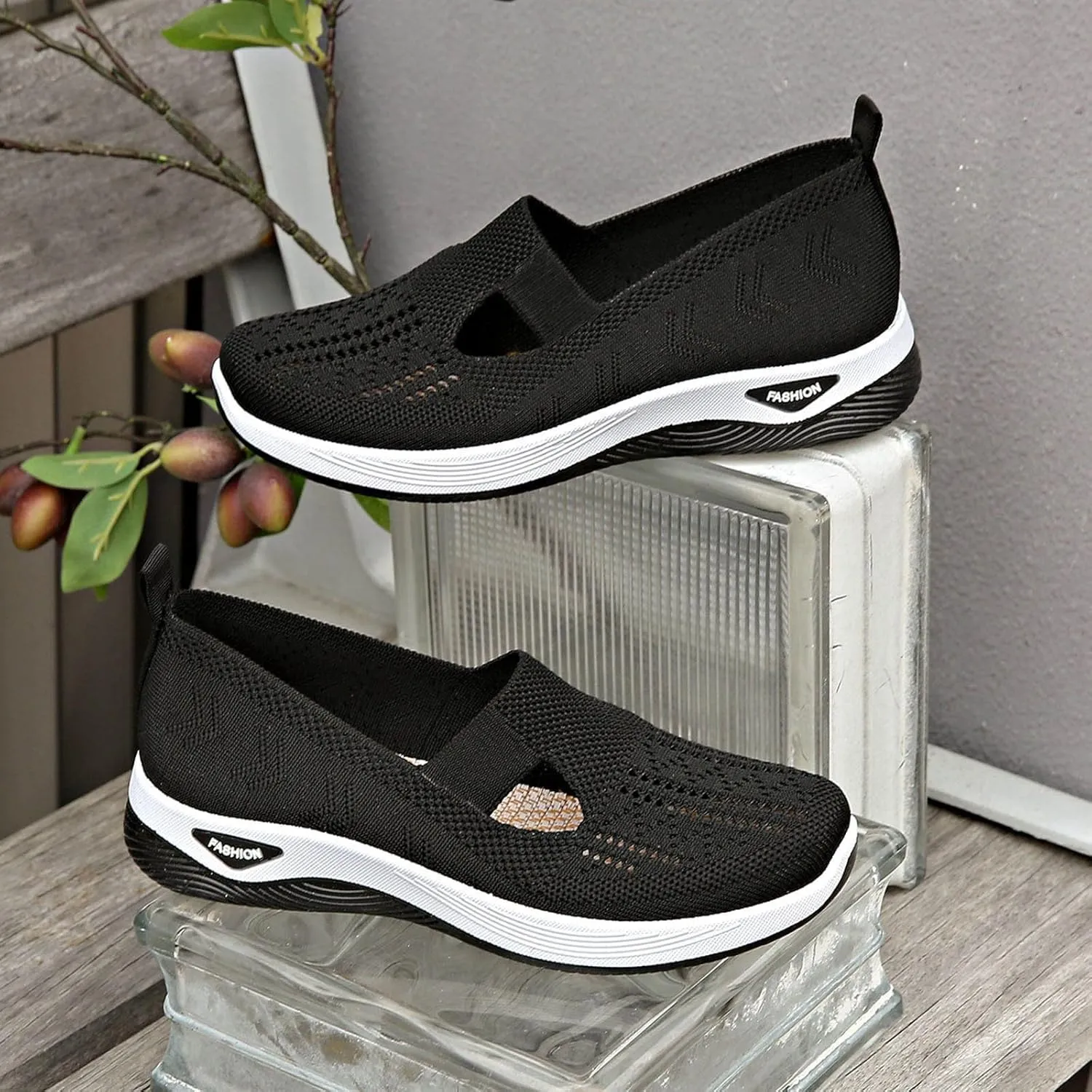 Women's Orthopedic Shoes Woven Wide Arch Support Slip-On Orthowalk Sneakers Casual Breathable Soft Anti-Skid Sports Footwear