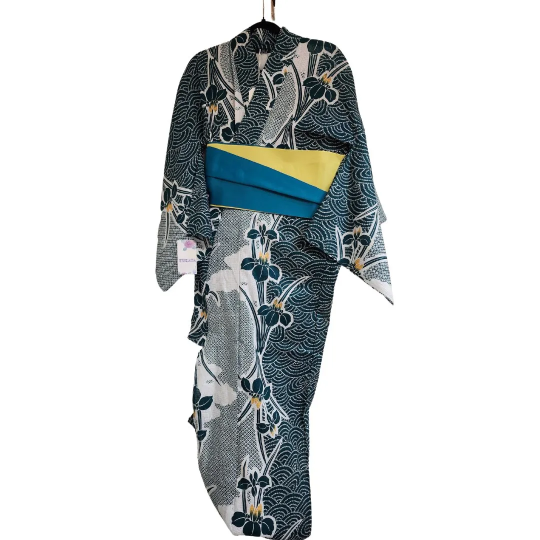 Women's Yukata - green and white