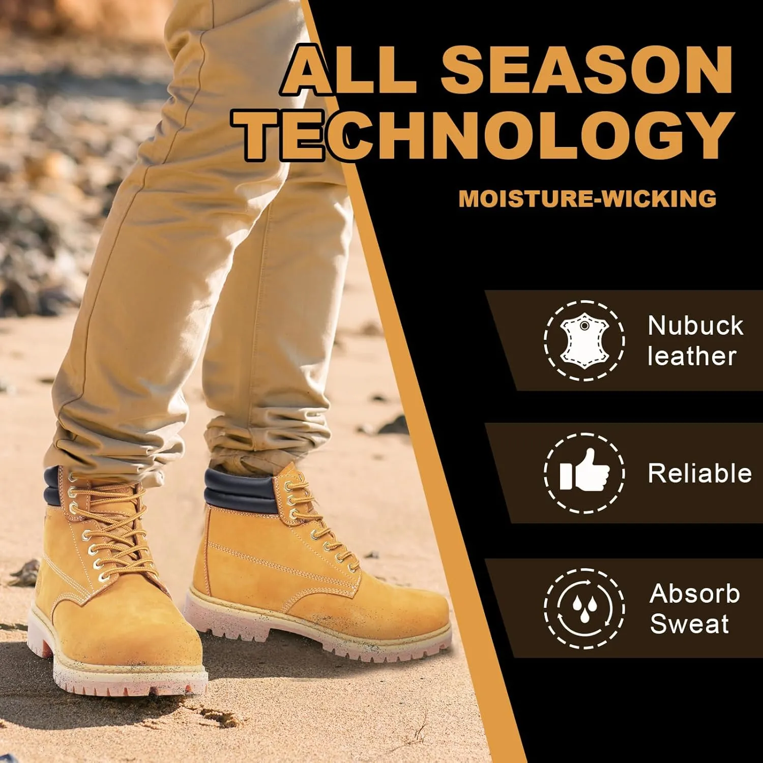 Work Boots for Men, 7 inch Soft/Steel Toe Boots, Safety Industrial Construction Work Shoes, Waterproof, Non-Slip, Puncture-Proof, Static Control, Breathable, Quick Dry