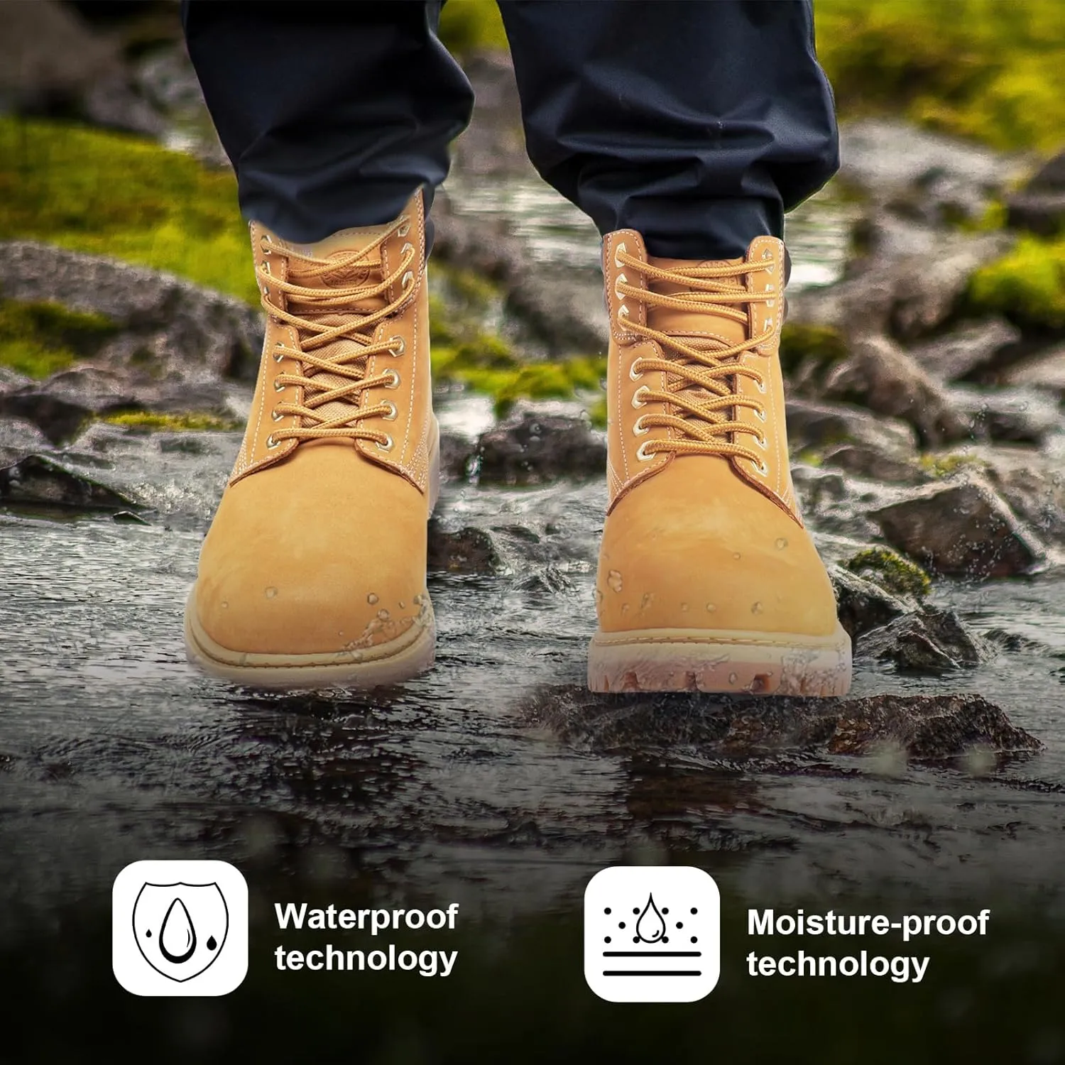 Work Boots for Men, 7 inch Soft/Steel Toe Boots, Safety Industrial Construction Work Shoes, Waterproof, Non-Slip, Puncture-Proof, Static Control, Breathable, Quick Dry