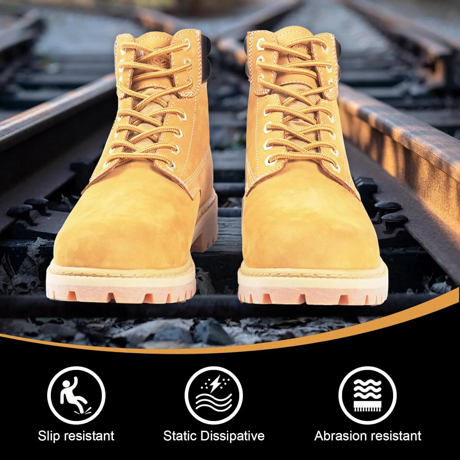 Work Boots for Men, 7 inch Soft/Steel Toe Boots, Safety Industrial Construction Work Shoes, Waterproof, Non-Slip, Puncture-Proof, Static Control, Breathable, Quick Dry